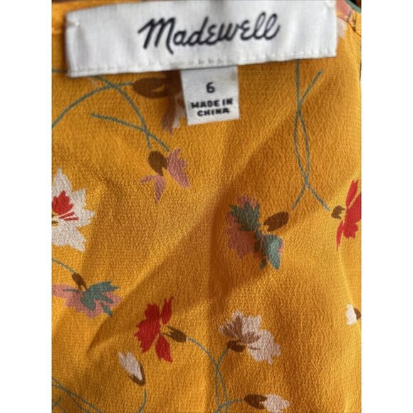 Madewell 100% Silk Floral Wrap Tank Top Ruffle Yellow V Neck Size 6 - Picture 4 of 5